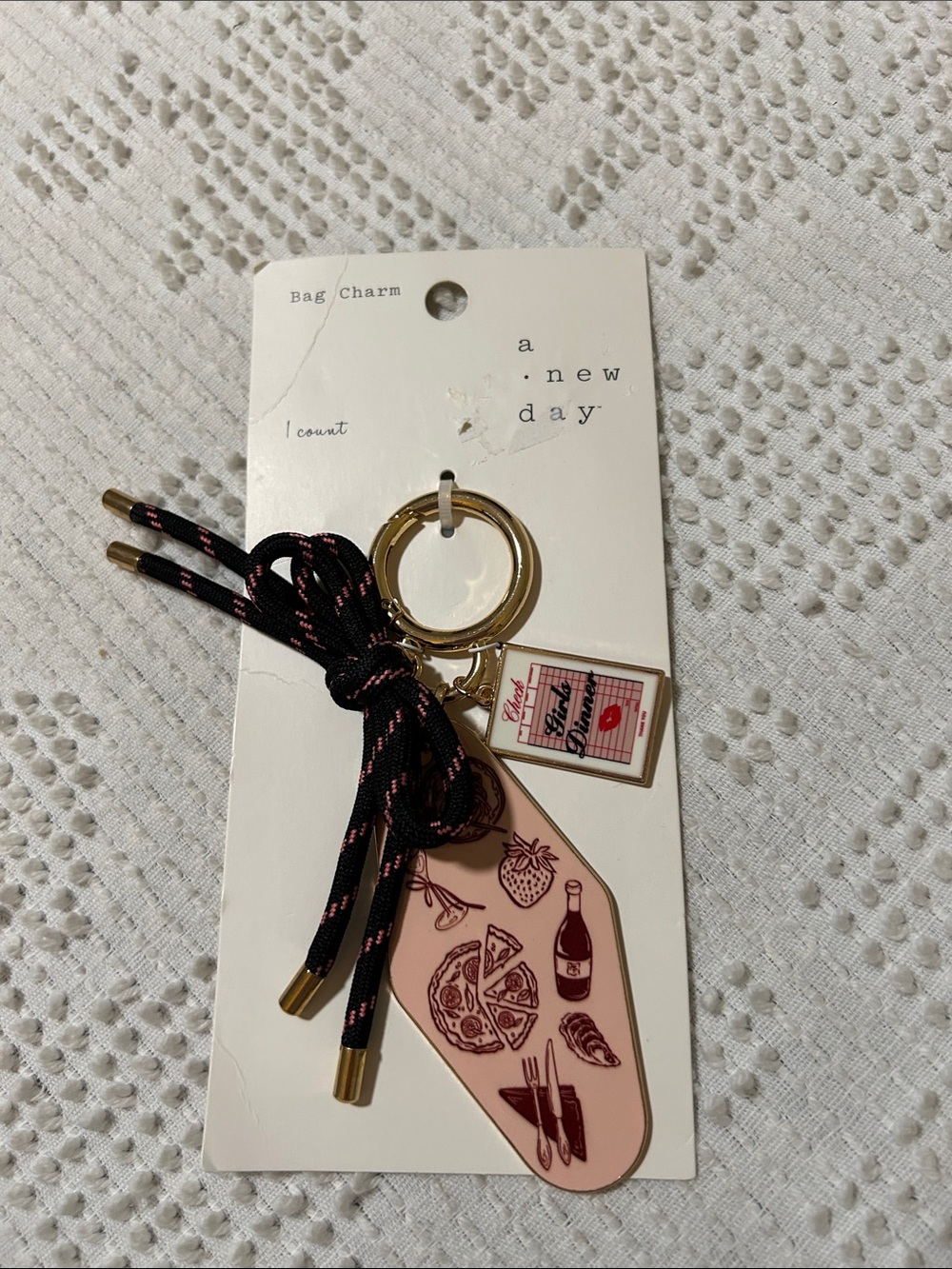 a new day Pink Food-Themed Bag Charm Key Chain with Gold Hardware